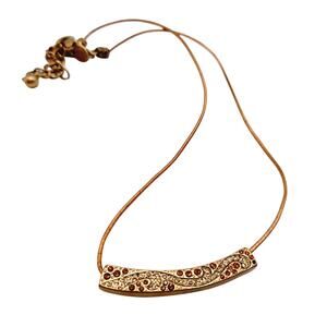 Chico's Sliding Rhinestone Pendant Necklace Gold Tone Faux Leather Cord 20"